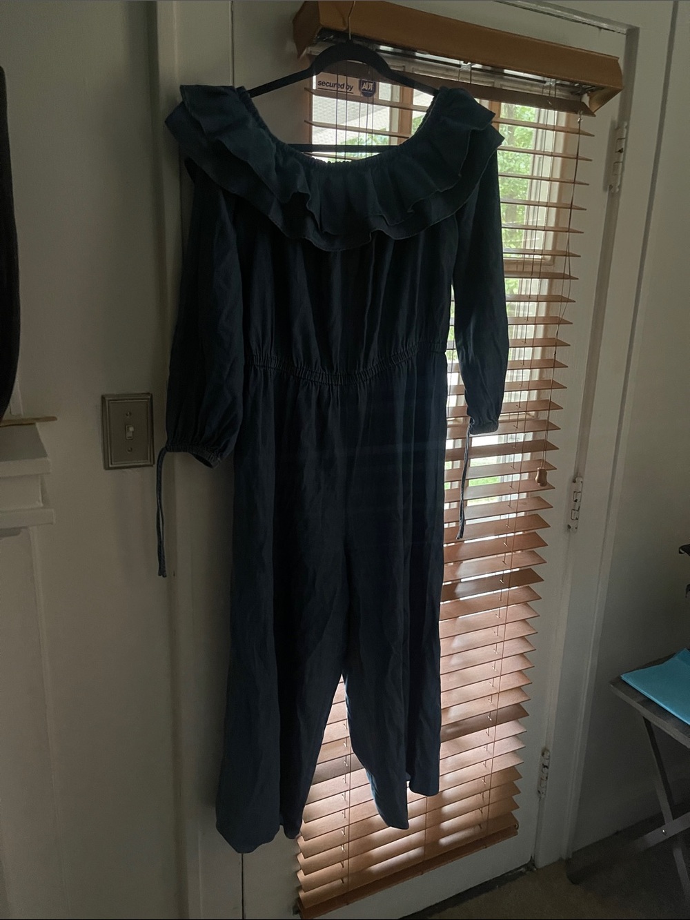 Michael Kors Dark Navy Off-Shoulder Ruffle Jumpsuit